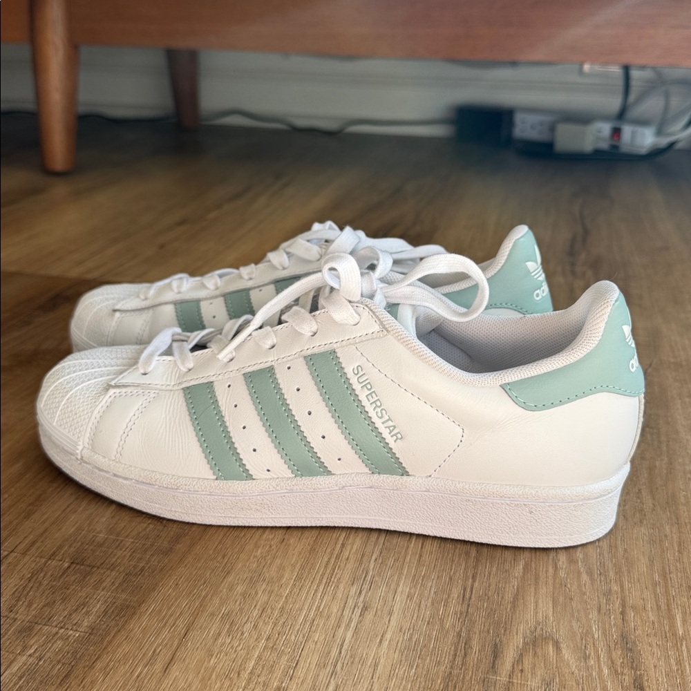 Women’s Adidas Mint Green Superstar Sneakers, Size 7.5